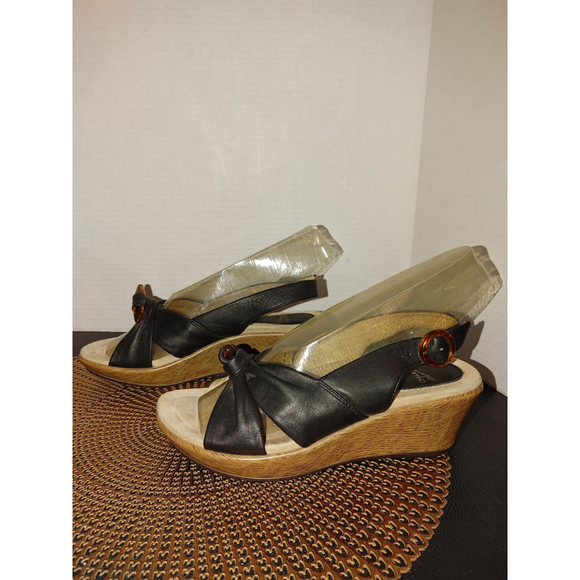 Dansko Leather Peep Toe Wedge Heels Size 37 - Picture 2 of 7